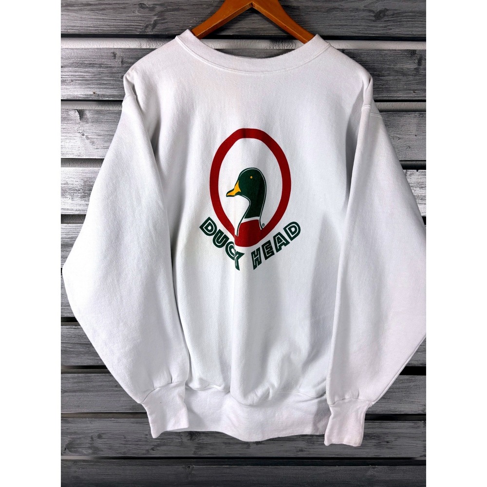 Vintage Nutmeg Mills Duck Head Sweatshirt Mens L White Made in USA Double Sided